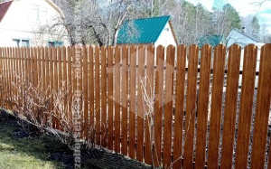 Забор из металлического штакетника под дерево 64 метра